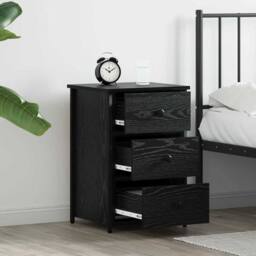 Berkfield Home Black Oak Nightstand Set Black Oak Engineered Wood Medium Drawers - thumbnail 4