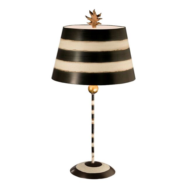 Loops Table Lamp Striped Shade Palm Leaf Finial Black Cream Stem LED E27 100W - image 1