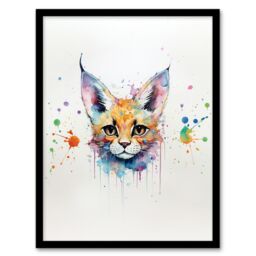 "Artery8 Wall Art Print Serval Cat Lovers Gift Watercolour Pet Portrait Painting Artwork Art Framed - Size: W12"" x H16""" - thumbnail 1