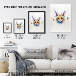 "Artery8 Wall Art Print Serval Cat Lovers Gift Watercolour Pet Portrait Painting Artwork Art Framed - Size: W12"" x H16""" - thumbnail 3