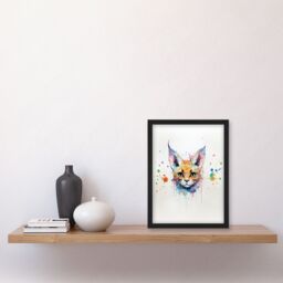 "Artery8 Wall Art Print Serval Cat Lovers Gift Watercolour Pet Portrait Painting Artwork Art Framed - Size: W12"" x H16""" - thumbnail 4