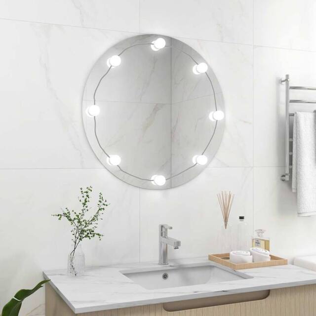 Berkfield Home Wall Mirror with LED Lights Round Glass in Silver - image 1