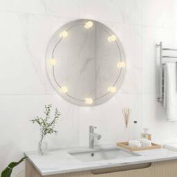 Berkfield Home Wall Mirror with LED Lights Round Glass in Silver - thumbnail 2
