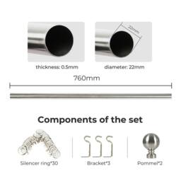 KORVIXA Steel Curtain Rod Quiet Rail Pole Set in Silver - Size: 100 cm - thumbnail 2