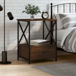Berkfield Home Bedside Table Brown Oak 50x41x65 cm Engineered Wood - Size: 50 x 41 x 65 cm - thumbnail 1