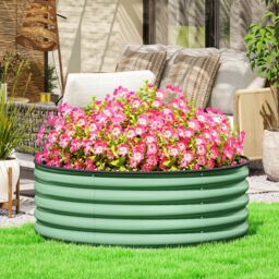 OUTSUNNY Galvanised Planter with Gloves, 120 x 120 x 43cm, Light Green - Size: 120 x 120 x 43 cm - thumbnail 1
