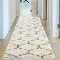THE RUGS Soft Trellis Shaggy Rugs & Runners Ivory & Grey Living Room - Size: 140 cm x 200 cm - thumbnail 9