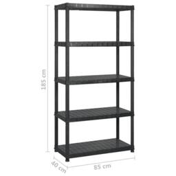 Berkfield Home Storage Shelf 5-Tier Black 255x40x185 cm Plastic - Size: 255 x 40 x 185 cm - thumbnail 6
