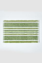 Homescapes Handloomed Striped Cotton Bath Mat in Green - thumbnail 1