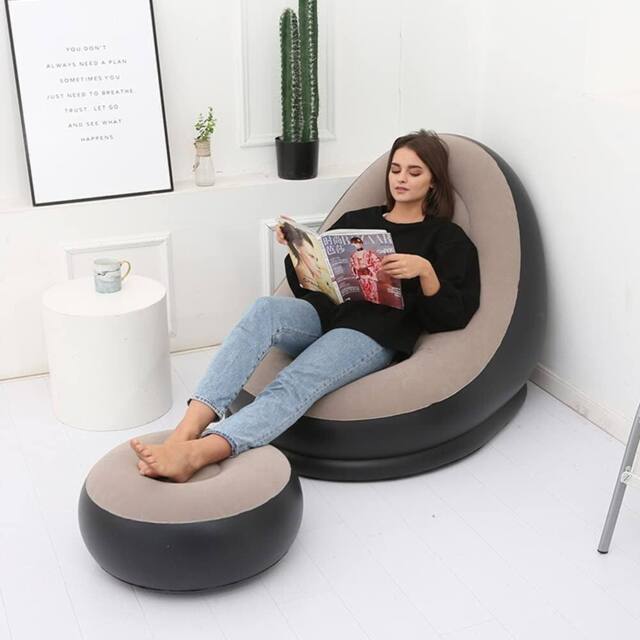 Marco Paul Inflatable Chair & Foot Stool in Black - Size: 100 cm x 190 cm - image 1
