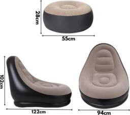 Marco Paul Inflatable Chair & Foot Stool in Black - Size: 100 cm x 190 cm - thumbnail 2