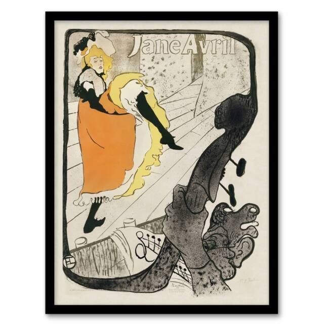Artery8 Jane Avril Can Can Dancer Vintage Framed Wall Art Print Toulouse Lautrec - Size: A4 - image 1
