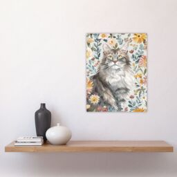 "Artery8 Cat Lover Maine Coon Boho Floral Pet Portrait Wall Art Print - Size: W24"" x H32""" - thumbnail 4