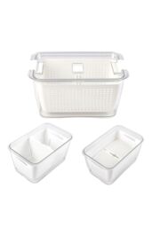 Living and Home 2 Layer 1.7L Fridge Drain Storage Basket 2-Grid Box Food Fruit Vegetable Container with Lid, Detachable Divider in White - thumbnail 3