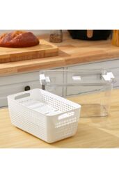 Living and Home 2 Layer 1.7L Fridge Drain Storage Basket 2-Grid Box Food Fruit Vegetable Container with Lid, Detachable Divider in White - thumbnail 2