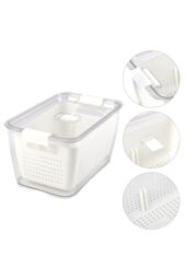 Living and Home 2 Layer 1.7L Fridge Drain Storage Basket 2-Grid Box Food Fruit Vegetable Container with Lid, Detachable Divider in White - thumbnail 5