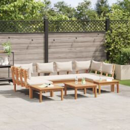 Berkfield Home 4 Piece Garden Bench Set with Cushions - Solid Teak Wood in Brown - thumbnail 4