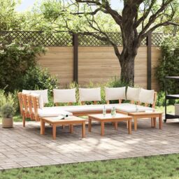 Berkfield Home 4 Piece Garden Bench Set with Cushions - Solid Teak Wood in Brown - thumbnail 1