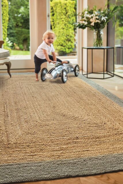 Origin Jute Border Sage Green in Light Sand - Size: 120 cm x 170 cm - image 1