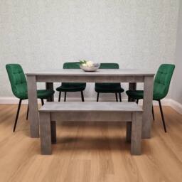 KOSY KOALA Modern Stone Grey Effect Set with 4 Green Velvet Chairs & Bench - thumbnail 2