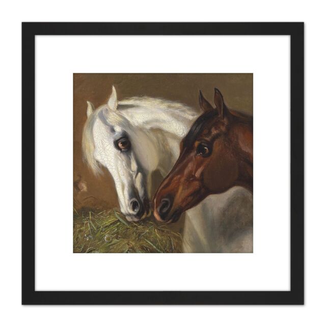 Artery8 Volkers Two Horse Heads Painting 8X8 Inch Square Wooden Framed Wall Art Print Picture with Mount in Black - image 1