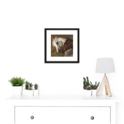 Artery8 Volkers Two Horse Heads Painting 8X8 Inch Square Wooden Framed Wall Art Print Picture with Mount in Black - thumbnail 2