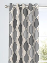Fusion 'Lennox' Modern Geo Print Eyelet Curtains in Grey - Size: 117 cm width x 137 cm drop - thumbnail 2