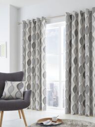 Fusion 'Lennox' Modern Geo Print Eyelet Curtains in Grey - Size: 117 cm width x 137 cm drop - thumbnail 4