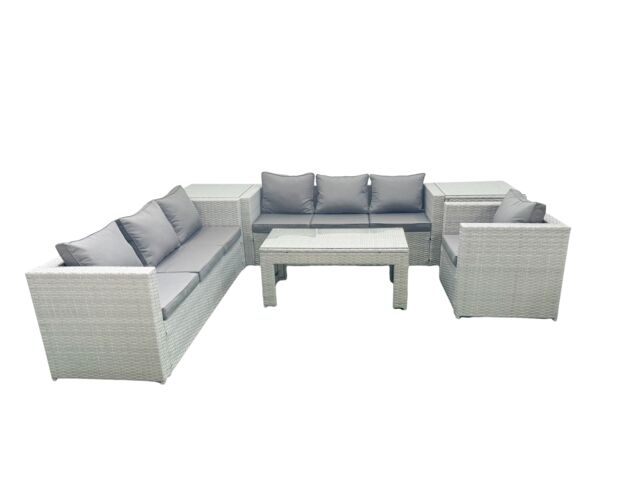 Fimous Wicker PE Rattan Sofa Garden Furniture Set with Oblong Coffee Table Armchair 2 Side Tables Light Grey Mixed - image 1