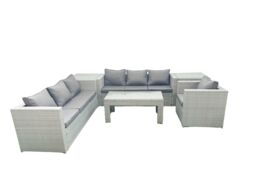 Fimous Wicker PE Rattan Sofa Garden Furniture Set with Oblong Coffee Table Armchair 2 Side Tables Light Grey Mixed - thumbnail 1