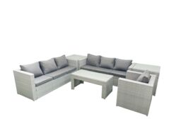 Fimous Wicker PE Rattan Sofa Garden Furniture Set with Oblong Coffee Table Armchair 2 Side Tables Light Grey Mixed - thumbnail 2