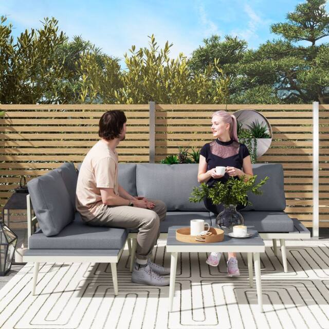 OUTSUNNY 3 Piece Garden Furniture Set with 5-Level Adjustable Lounger, Grey - image 1