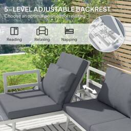 OUTSUNNY 3 Piece Garden Furniture Set with 5-Level Adjustable Lounger, Grey - thumbnail 6