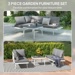 OUTSUNNY 3 Piece Garden Furniture Set with 5-Level Adjustable Lounger, Grey - thumbnail 4