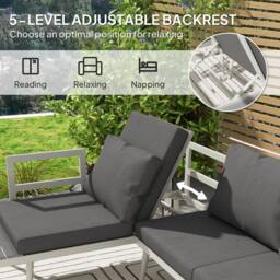 OUTSUNNY 3 Piece Garden Furniture Set with 5-Level Adjustable Lounger, Grey - thumbnail 5