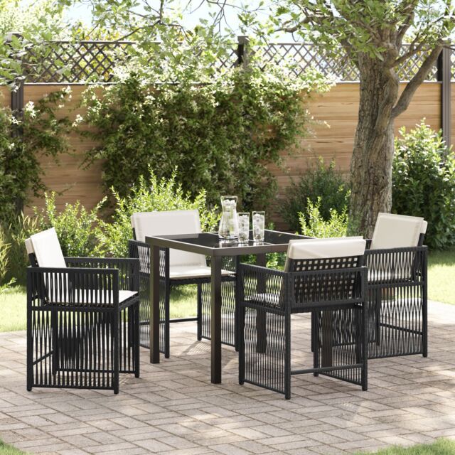 Berkfield Home 5 Piece Garden Dining Set with Cushions Black Poly Rattan - image 1