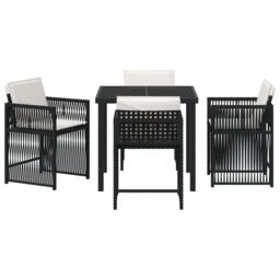 Berkfield Home 5 Piece Garden Dining Set with Cushions Black Poly Rattan - thumbnail 7