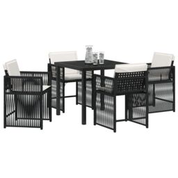 Berkfield Home 5 Piece Garden Dining Set with Cushions Black Poly Rattan - thumbnail 3