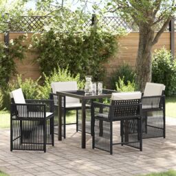 Berkfield Home 5 Piece Garden Dining Set with Cushions Black Poly Rattan - thumbnail 1