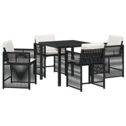 Berkfield Home 5 Piece Garden Dining Set with Cushions Black Poly Rattan - thumbnail 2