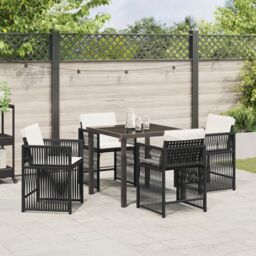 Berkfield Home 5 Piece Garden Dining Set with Cushions Black Poly Rattan - thumbnail 4