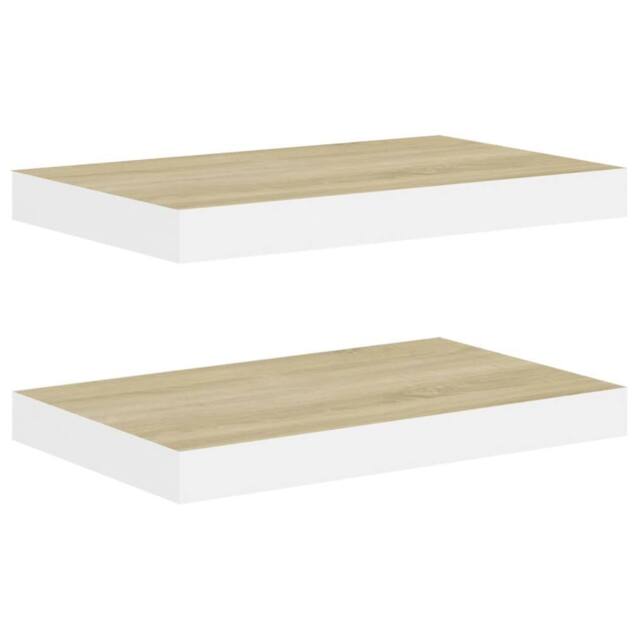 Berkfield Home Floating Wall Shelves 2 pcs Oak & White 50x23x3.8 cm MDF in Natural - image 1