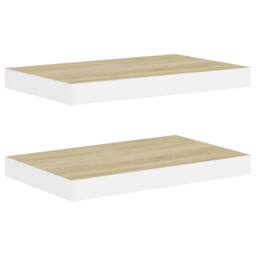 Berkfield Home Floating Wall Shelves 2 pcs Oak & White 50x23x3.8 cm MDF in Natural - thumbnail 1