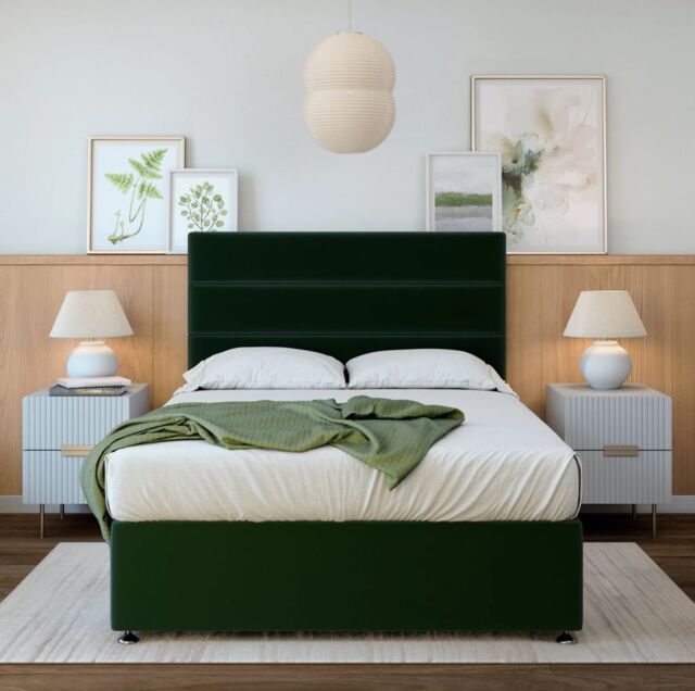 Bedmaster Plush Velvet 4 Drawer Divan Base & Lined Headboard in Emerald - Size: Super King - image 1