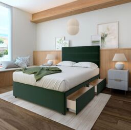 Bedmaster Plush Velvet 4 Drawer Divan Base & Lined Headboard in Emerald - Size: Super King - thumbnail 2