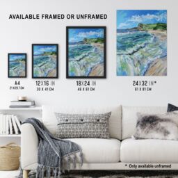 Artery8 Scarborough North Bay Abstract Coastal Landscape Framed Art Print in Blue - Size: A4 - thumbnail 3
