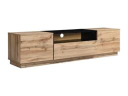 Vente-unique TV Stand With 2 Doors, 1 Drawer & 1 Shelf - Natural & Black - thumbnail 4
