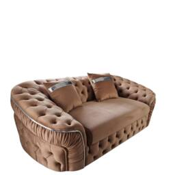 Stratus Interiors Ambassador Sofa Chesterfield Toronto Silver Trim Plush Velvet in Medium Beige - Size: 2 Seater - thumbnail 2