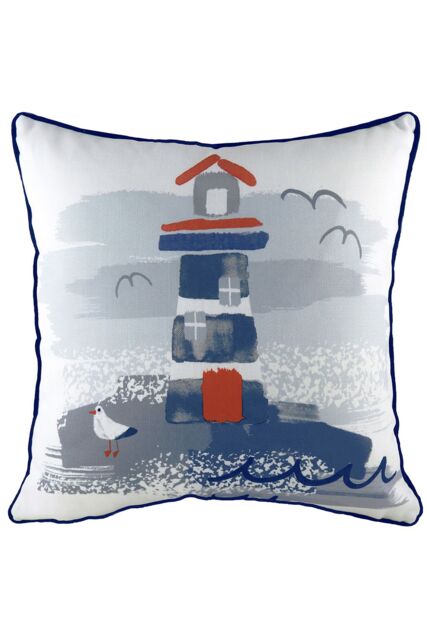 Evans Lichfield Nautical Lighthouse Hand-Painted Watercolour Printed Cushion - Size: 43 cm x 43 cm - image 1