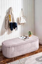 Living and Home Corduroy Upholstered Storage Bench in Grey